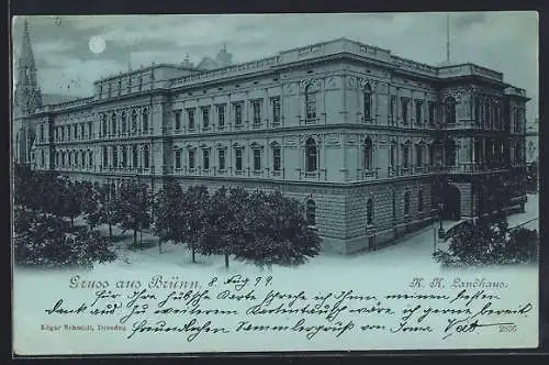 Mondschein-AK Brünn, K. K. Landhaus