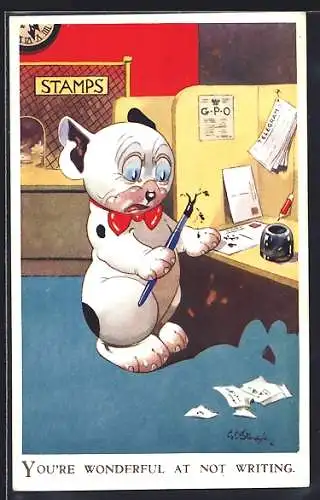 Künstler-AK George Ernest Studdy: You`re wonderful at not writing, Bonzo