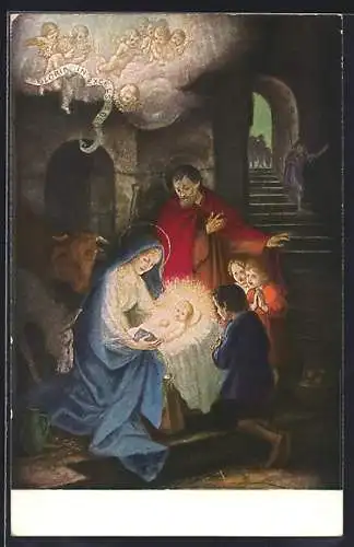 Künstler-AK Hans Huber-Sulzemoos: Krippenszene mit Heiliger Familie