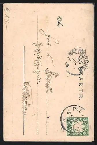 Lithographie Passau, 8. Bayer. Sängerfest 1898, Wappen, Engel mit Harfe