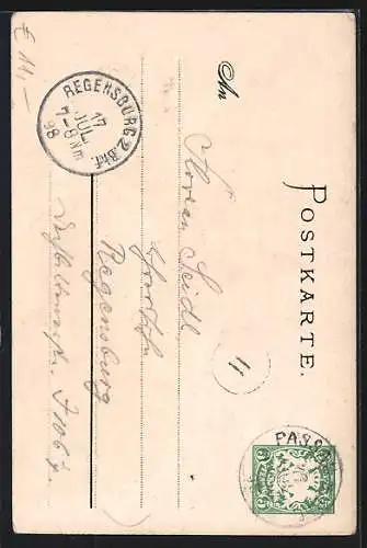 Lithographie Passau, 8. Bayer. Sängerfest 1898, Wappen, Engel mit Harfe