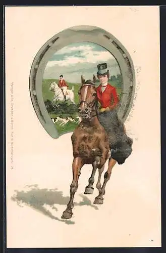AK Treibjagd zu Pferd