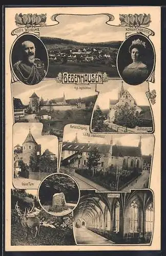 AK Bebenhausen, Gesamtansicht, Grüner Turm, Kreuzgangdas kgl. Jagdschloss