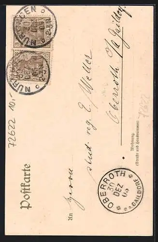 Künstler-Lithographie Nürtingen, Strassenpartie mit Anwohnern