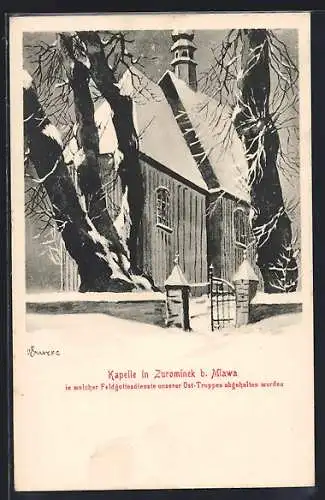 AK Zurominek, Kapelle im Winter