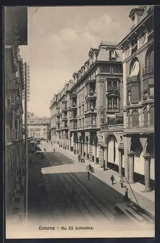 AK Genova, Via XX Settembre mit Passanten