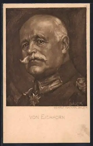 Künstler-AK Generalfeldmarschall von Eichhorn in Uniform mit Orden Pour le Merite
