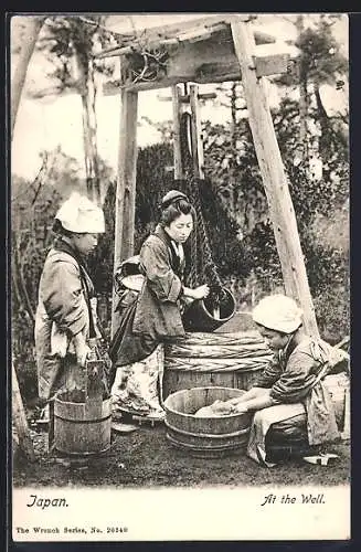 AK Drei Japanerinnen bei der Wäsche an einem Brunnen