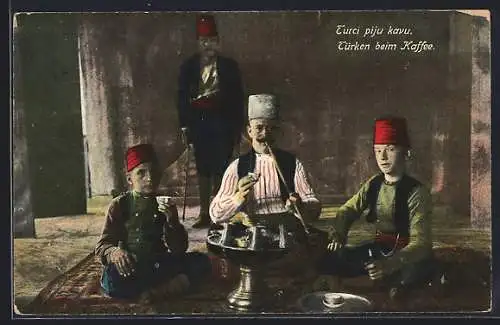 AK Türken mit Tabakspfeife beim Kaffee
