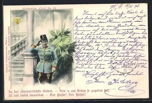 Künstler-AK Charles Scolik: Soldatin in Uniform salutiert