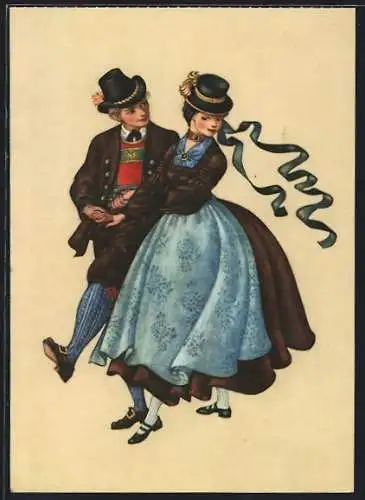 Künstler-AK Paar in Pongauer Trachten