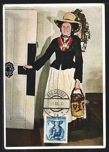 AK Dame in Tracht, Im Schwammerlhut, Oberösterreich