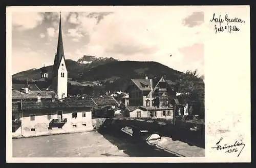 AK Zell am Ziller, Brückenpartie mit Kirche