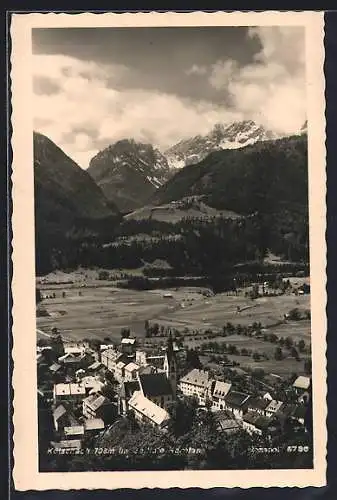 AK Kötschach im Gailtal, Totalansicht mit Feldern u. Bergpanorama aus der Vogelschau
