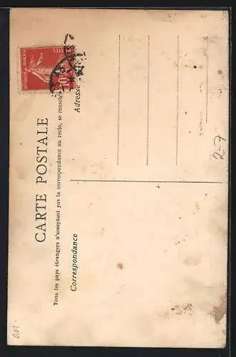 AK Drei Figuren unter einer Sternschnuppe, Briefmarkencollage