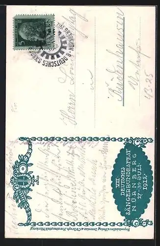 AK Nürnberg, VIII. Deutsches Sängerbundfest 1912, historische Szene Sänger & Zecher