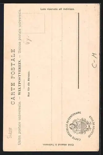 Künstler-AK Schweiz, Premier Centenaire du Canton de Vaud 1903, Souvenir du Festival Vaudois 1903, Paar mit Flagge