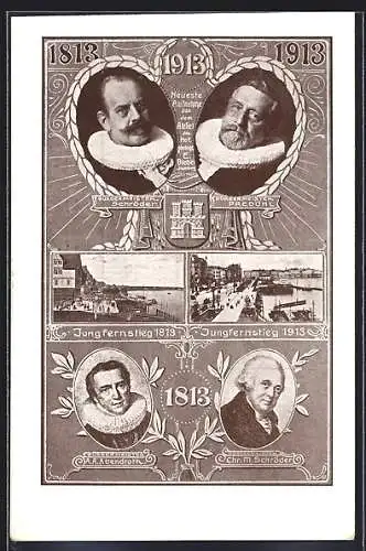 AK Hamburg, Bürgermeister Schröder, Predöhl, A. A. Abendroth und Chr. M. Schröder, Wappen und Jungfernstieg