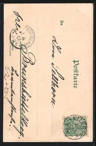 AK Prosit Neujahr!, Frau läutet Glocke