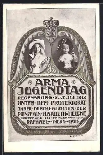 AK Regensburg, Arma Jugendtag 1912, Prinzessin Elisabeth Helene u. Prinz Raphael von Thurn & Taxis