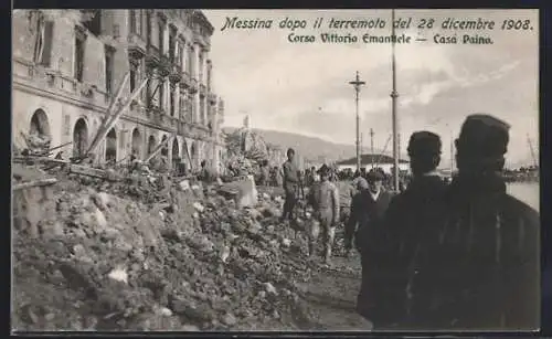 AK Messina, Messina dopo il terremoto 1908, Corso Vittorio Emanuele, Casa Paino