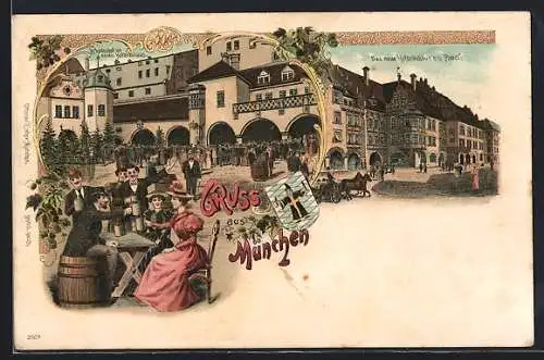 Lithographie Das neue Münchner Hofbräuhaus am Platzl, Arkadenhof