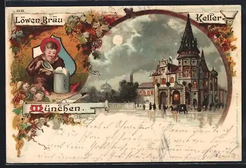 Lithographie München, Löwenbräu-Keller, Ach, nur koa Wasser net!
