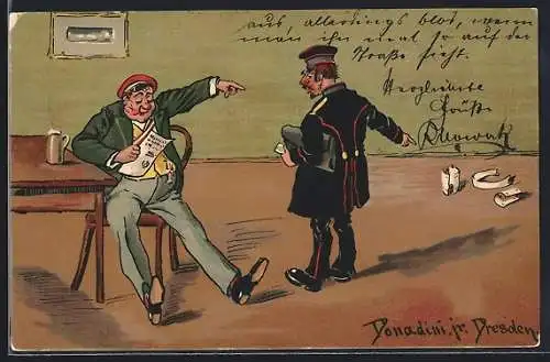 Künstler-AK Ermenegildo Carlo Donadini: Student unterhält sich mit Postboten