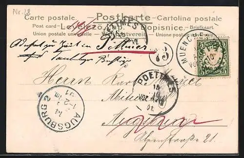 AK Portrait Frau im Hufeisen mit Klee, Jugendstil