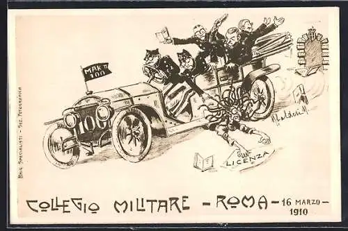 Künstler-AK Roma, Collegio Militare 1910, Italienische Soldaten im Fahrzeug