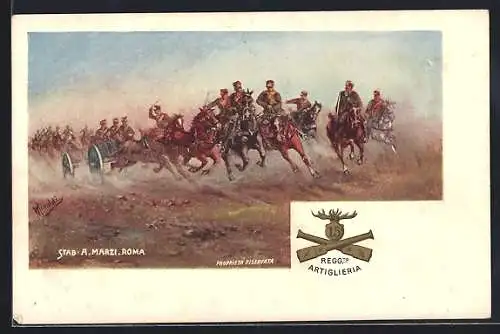 Künstler-AK 15. Reggimento Artiglieri, Artillerie des Regiment Nr. 15 auf dem Marsch