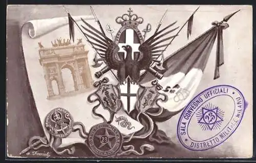 AK Milano, Distretto Militare Milano, Regiment Nr. 23, Wappen und Fahne