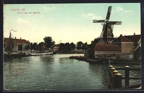 AK Haarlem, Windmühle am Flussufer