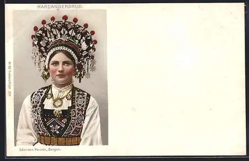 AK Hardangerbrud, Frau in norwegischer Tracht