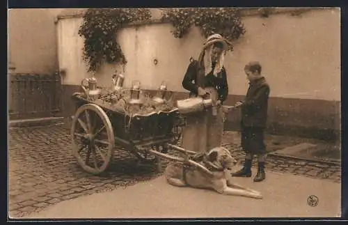 AK Laitiere flamande, Milchhändlerin mit ihrem Hund