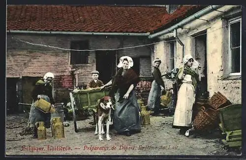 AK Belgique, Laitières, Preparatifs de Depart, Bapteme du Lait