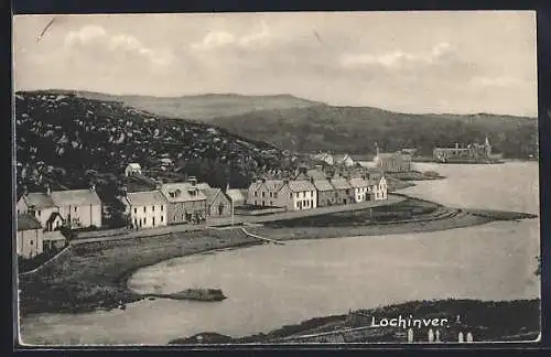 AK Lochinver, Blick auf den Ort aus der Vogelschau