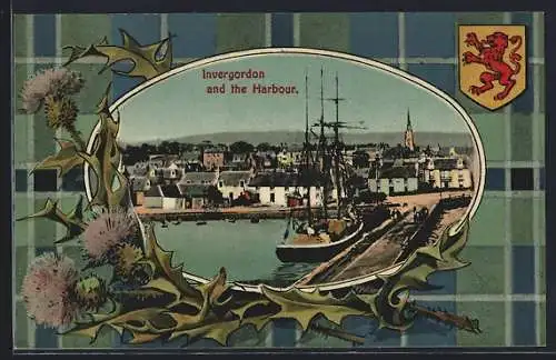 AK Invergordon, Panorama an dthe Harbour, Wappen, Passepartout