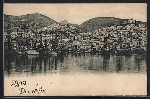 AK Syra, Blick zum Ort mit Hafen