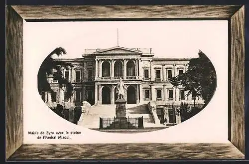 Passepartout-AK Syra, Mairie avec la statue de l`Amiral Miaouli