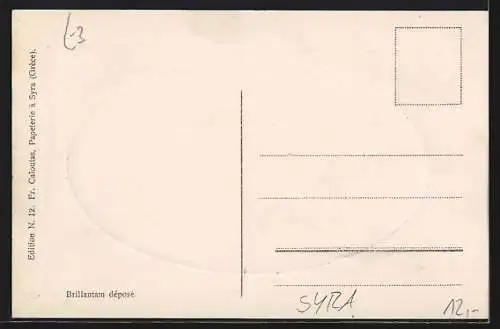 Passepartout-AK Syra, Mairie avec la statue de l`Amiral Miaouli