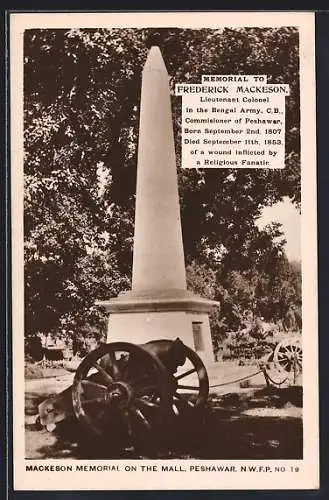 AK Peshawar /N. W. F. P., Mackeson Memorial on the Mall