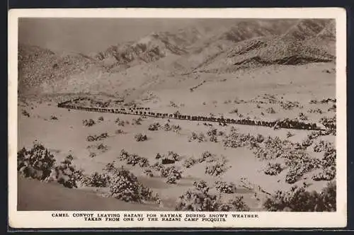 AK Razani, Camel Convoy leaving Razani for Raymak during snowy weather