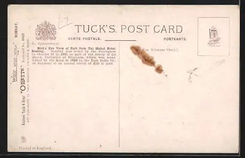 Künstler-AK Bombay, Bird`s Eye View of Fort from Taj Mahal Hotel