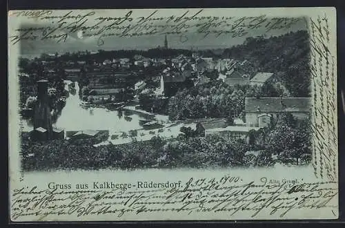 Mondschein-AK Kalkberge-Rüdersdorf, Alte Grund aus der Vogelschau