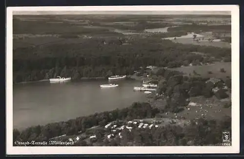AK Grünheide / Mark, Gaststätte Strand-Terrasse Möllenhorst, Fliegeraufnahme