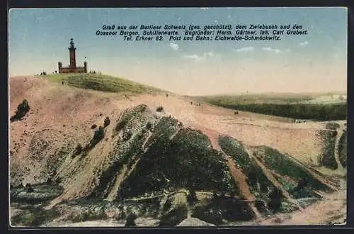 AK Gosen, Berliner Schweiz, Gosener Berge, Schillerwarte, Begründer Herm. Gärtner, Inh. Carl Grubert