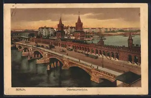 AK Berlin-Friedrichshain, Oberbaumbrücke aus der Vogelschau