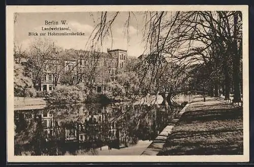 AK Berlin-Tiergarten, Landwehrkanal mit Blick zur Hohenzollernbrücke