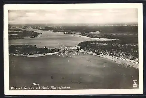 AK Berlin, Blick auf den Wannsee und die Havel, Fliegeraufnahme